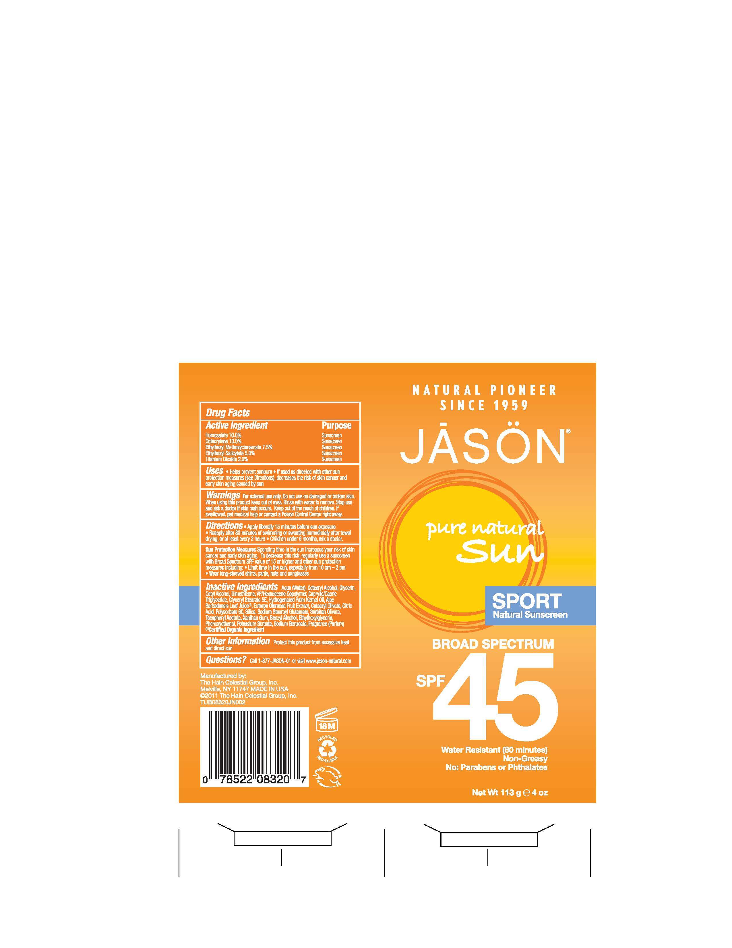 Jason Pure Natural Sun Sport Natural Sunscreen Broad Spectrum SPF45
